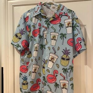 Men's BUC-EES Blue Flamingo Summer Shirt, size medium